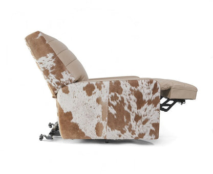 Premium Leather Recliner Armchair with Hair-On Cowhide Accents