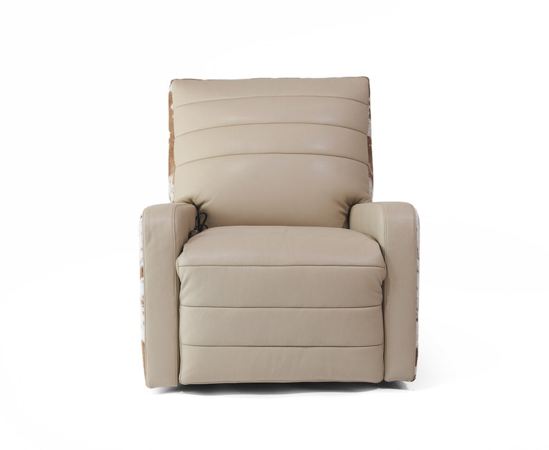 Premium Leather Recliner Armchair with Hair-On Cowhide Accents
