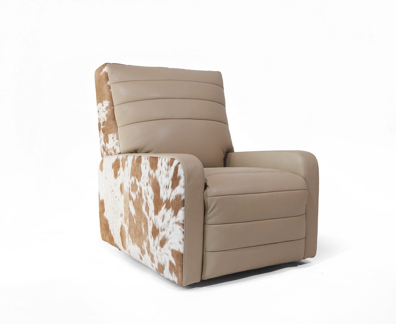 Premium Leather Recliner Armchair with Hair-On Cowhide Accents