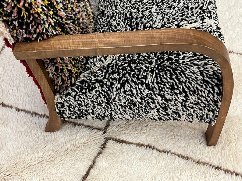 Boho-Chic Multicolor Textured Armchair with Wooden Frame