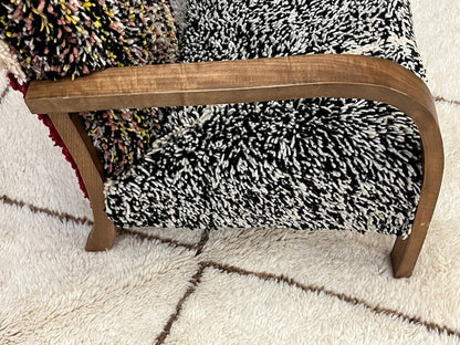 Boho-Chic Multicolor Textured Armchair with Wooden Frame