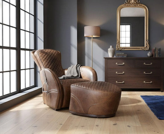 Saddle Leather Chair & Footstool