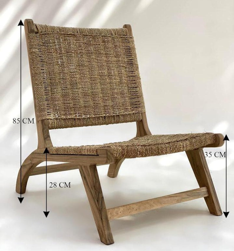 Handcrafted Walnut Wood Wicker Lounge Chair