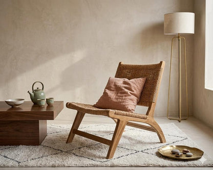 Handcrafted Walnut Wood Wicker Lounge Chair